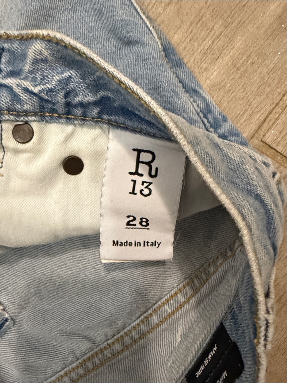 R13 Light Blue Distressed Pleated Damon short - Picture 3 of 14